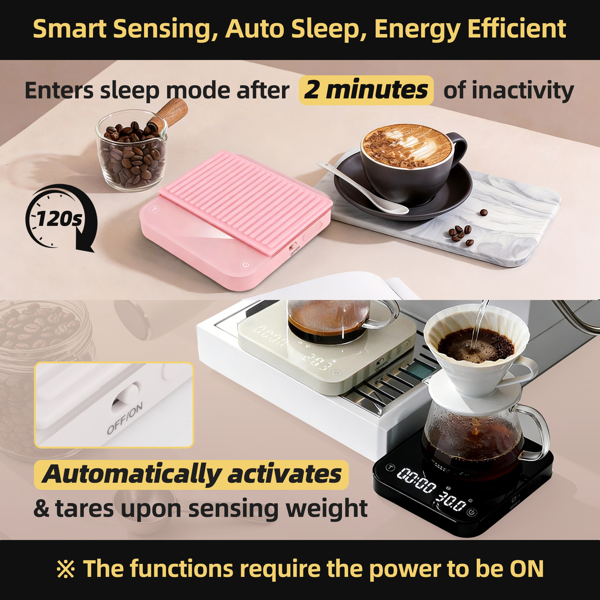 ShanSon Mini Coffee Scale with Timer,0.1g High Precision Espresso Scale,2kg/0.1g Digital Kitchen Scale with Flow Rate,USB-C Rechargeable,Waterproof Surface,Auto Timer for Pour Over & Espresso,Beige