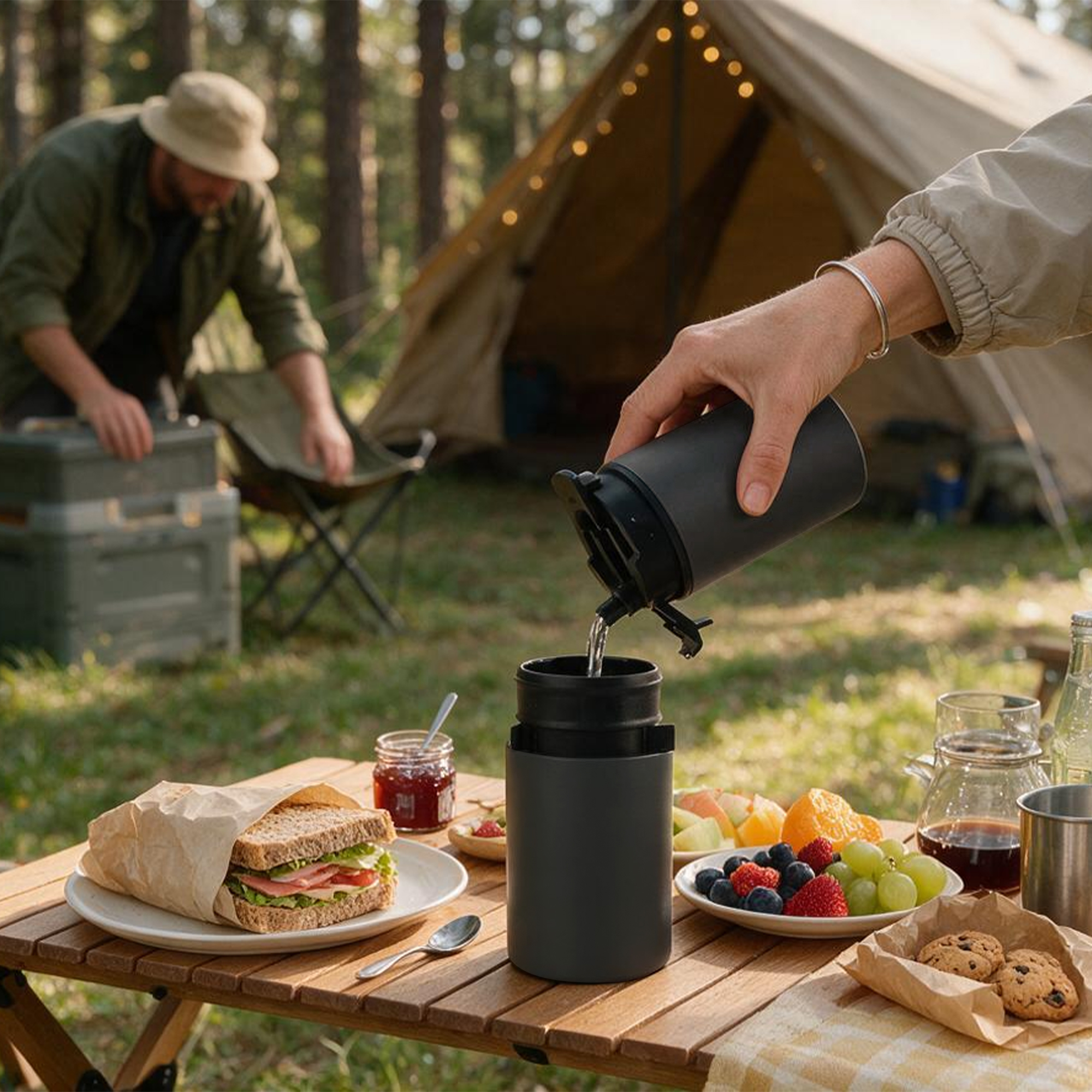 ShanSon Portable Coffee Maker with 38 Adjustable Grind Pour-Over Dripper 3-in-1, BPA Free, 25g Capacity, 2000mAh, USB-C, Stainless Steel, Washable Parts, Camping, Outdoor, Travel Bag Black
