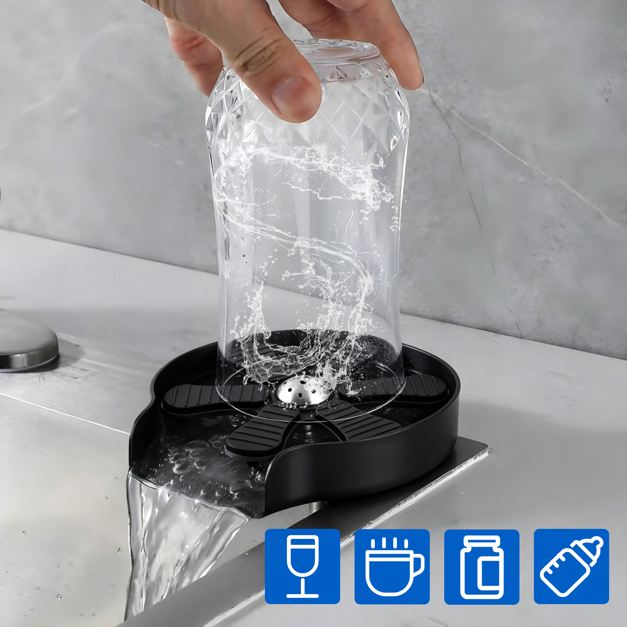 ShanSon Glass Rinser for Sink– 9-Jet High Pressure Cup Washer with Stainless Steel & Copper Construction, Universal Cup Cleaner for Wine Glasses, Baby Bottles, Coffee Mugs