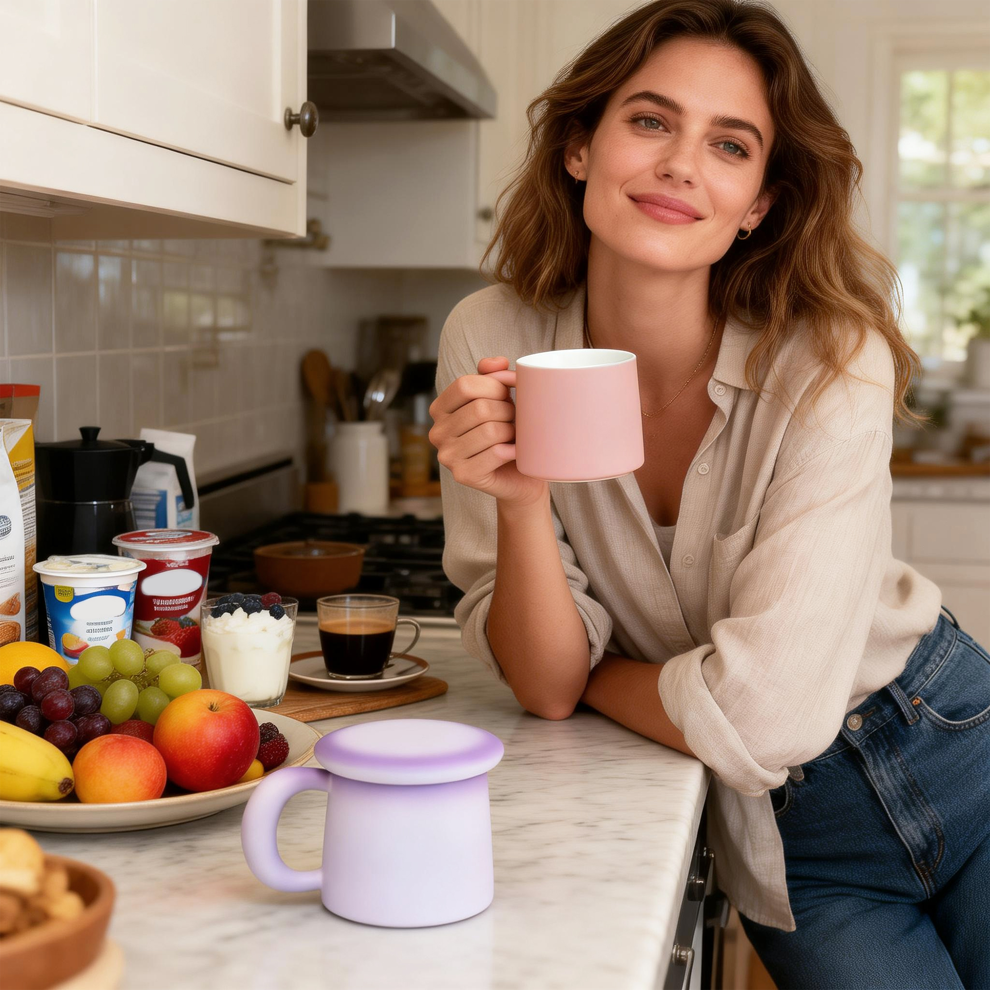 ShanSon 11oz Ceramic Coffee Mug with Lid,Lead-Free & Non-Toxic Tea Cup,1300℃ High-Temp Fired,Microwave Dishwasher Safe,Matte Pink Mug with Gift Box,Mother's Day Home Kitchen Office