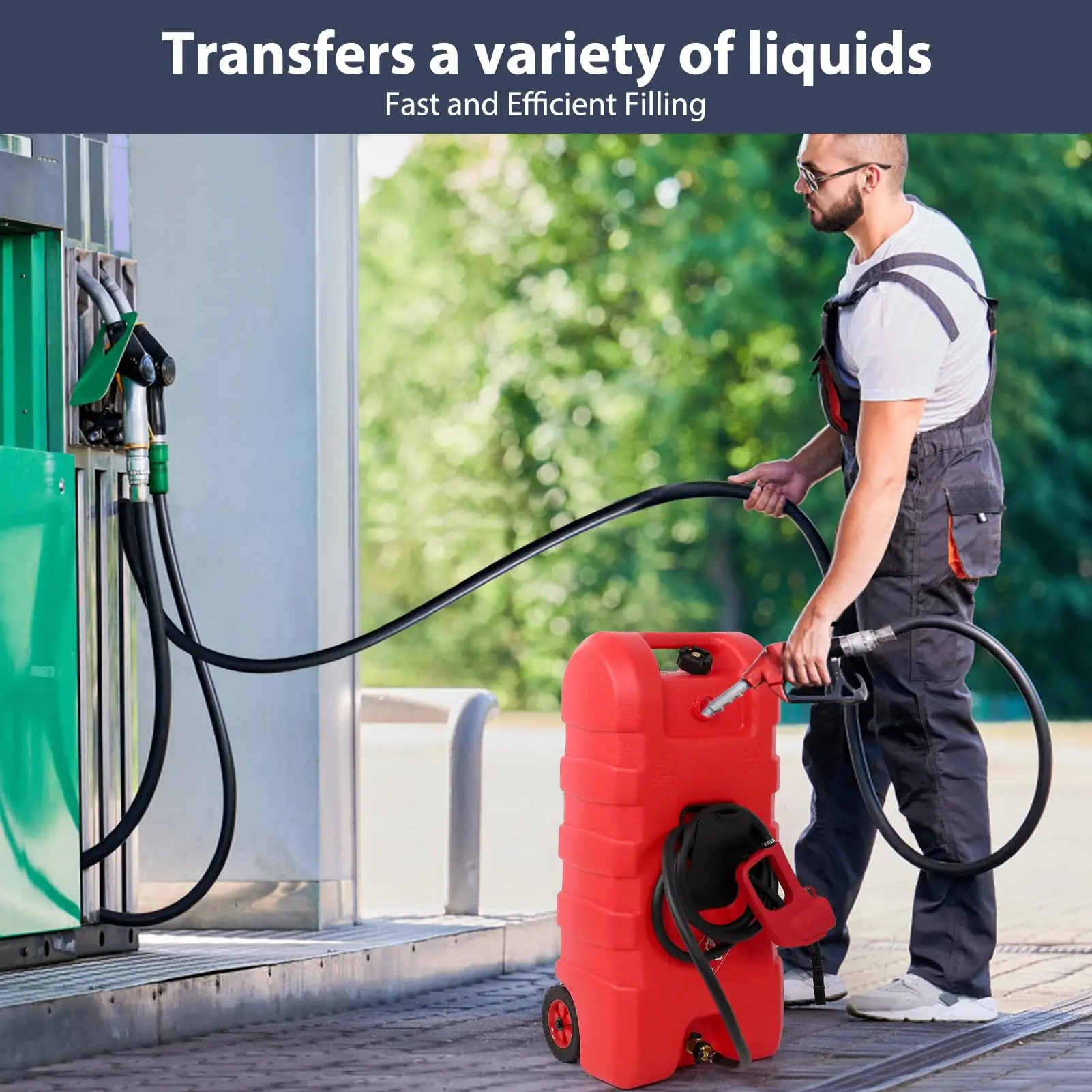 【GARVEE】 15 Gallon Portable Fuel Caddy with LE Pump & 10ft Hose for Gasoline Diesel Storage on Wheels for Cars Lawn Mowers ATVs Boats Red Yellow Gray Options - Convenience