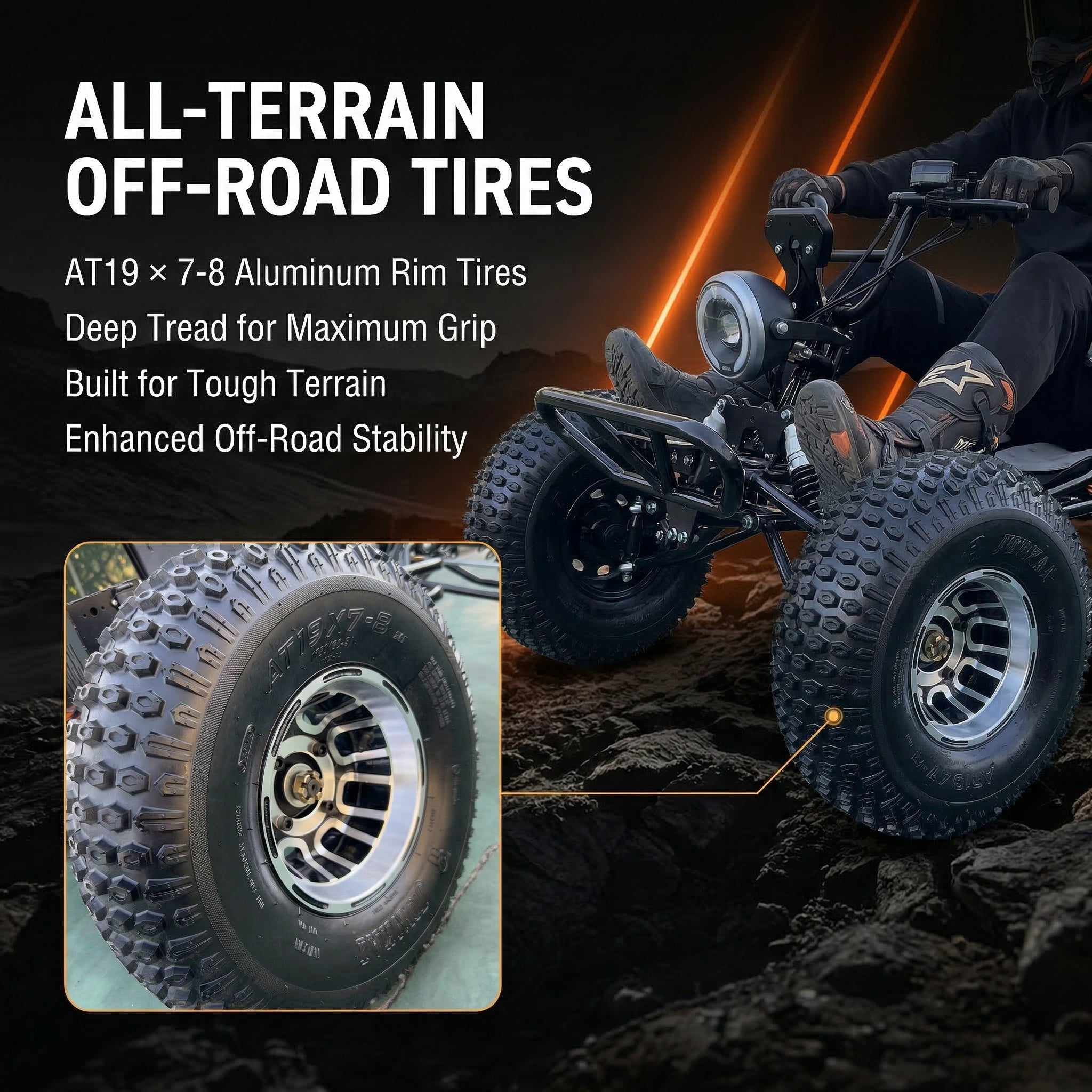 72V 3000W "Mountain Tiger"（Peak 10.8kW)Electric Off-Road Go Kart, 26Ah (37mi), 62mph, 6″/8″ AT Tires, Shaft Drive, 3-Speed+Reverse