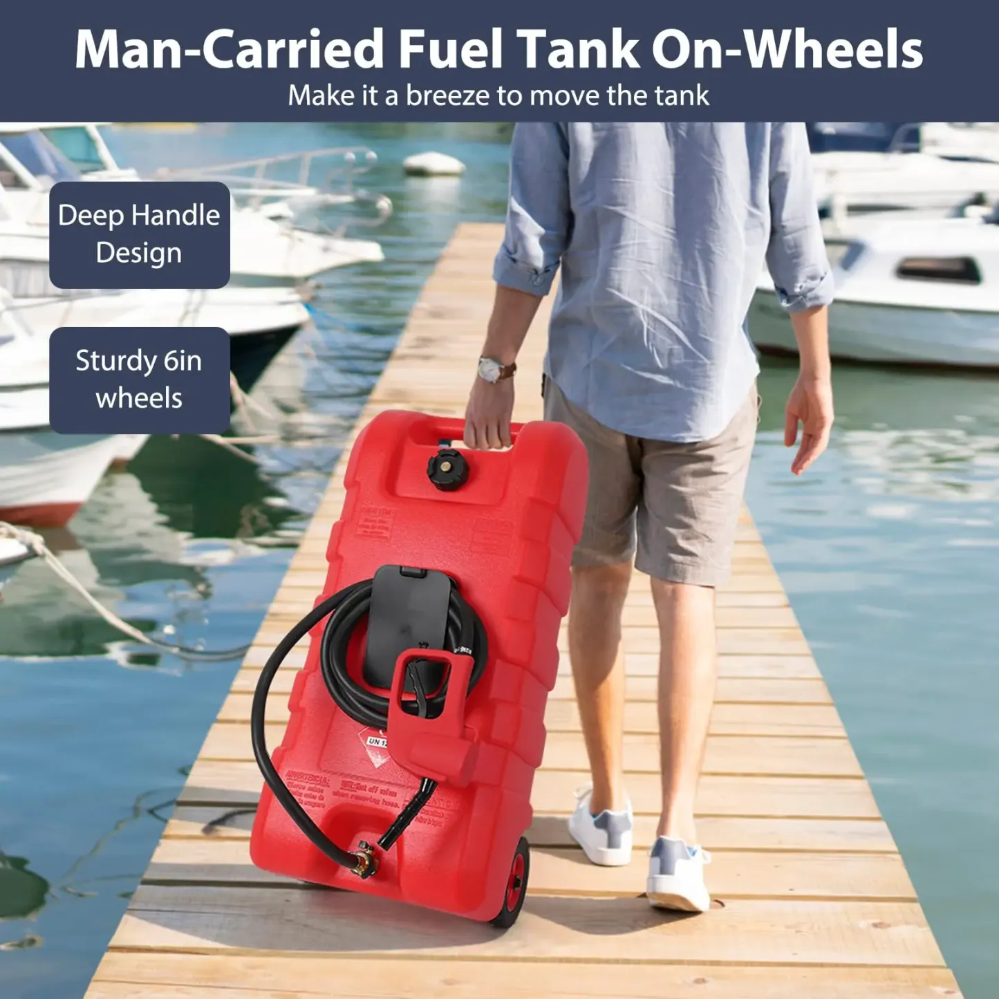【GARVEE】 15 Gallon Portable Fuel Caddy with LE Pump & 10ft Hose for Gasoline Diesel Storage on Wheels for Cars Lawn Mowers ATVs Boats Red Yellow Gray Options - Convenience