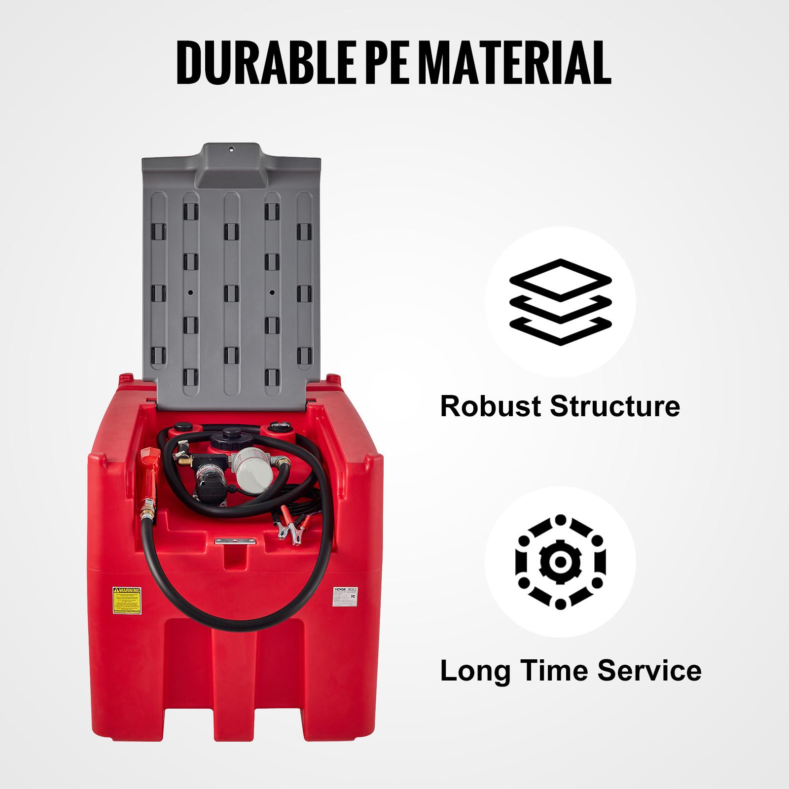 VEVOR Portable Diesel Tank, 116 Gallon Capacity & 10 GPM Flow Rate, Diesel Fuel Tank with 12V Electric Transfer Pump and 13.1ft Rubber Hose, PE Diesel Transfer Tank for Easy Fuel Transportation, Red