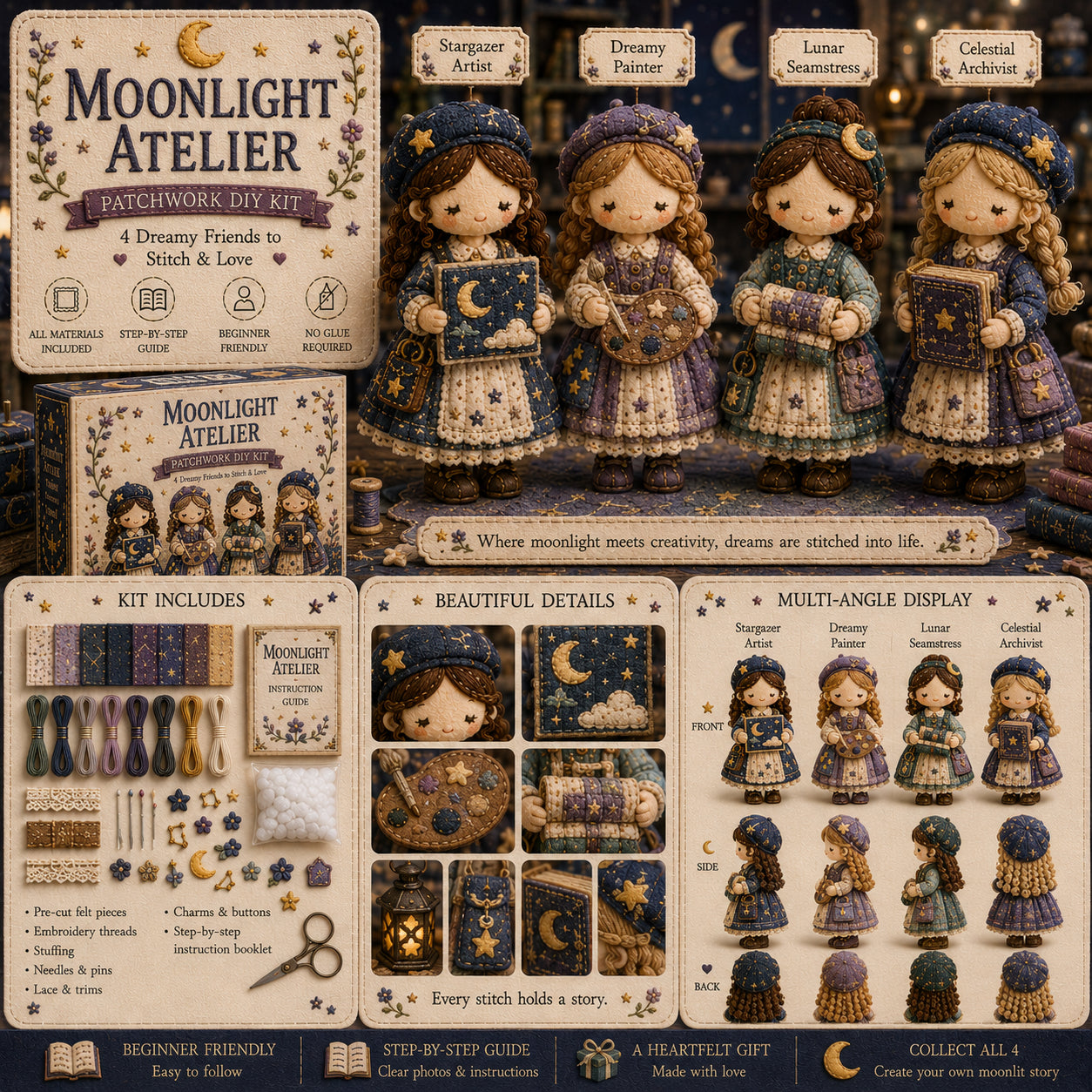 Tiny Patchwork Friends DIY Kit – Beginner-Friendly Sewing Craft Kit