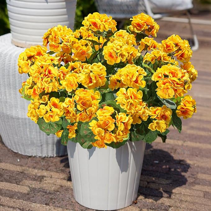 Artificial Geranium Fake Flowers for Outdoors Decoration, 6 Bundles Silk Geraniums Pink Flower UV Resistant Look Real Faux Plants for Outside Planter Front Door Garden Porch Patio Balcony Yard Home