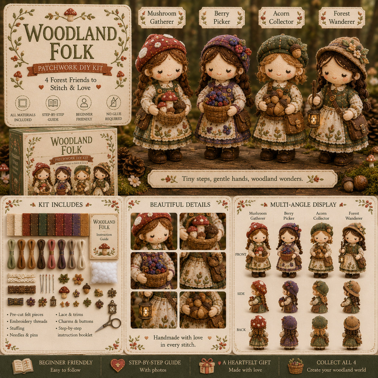 Tiny Patchwork Friends DIY Kit – Beginner-Friendly Sewing Craft Kit