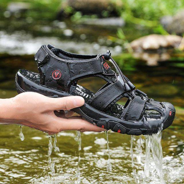 Men's Anti-Collision Leather Hiking Sandals - All-Terrain Comfort Sandals