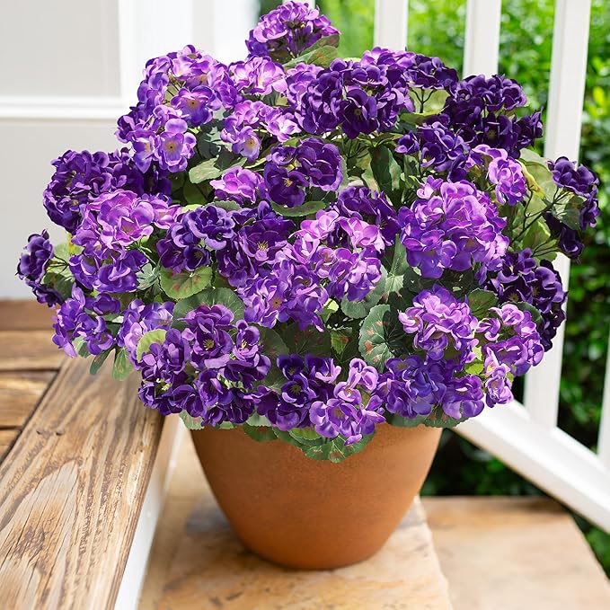Artificial Geranium Fake Flowers for Outdoors Decoration, 6 Bundles Silk Geraniums Pink Flower UV Resistant Look Real Faux Plants for Outside Planter Front Door Garden Porch Patio Balcony Yard Home
