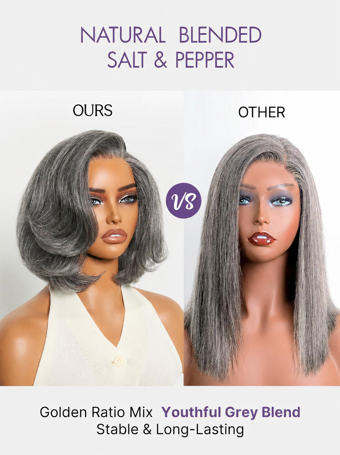 Boss Vibe Salt & Pepper Layered Bob Glueless Pre-Cut Minimalist HD Lace Grey Wig