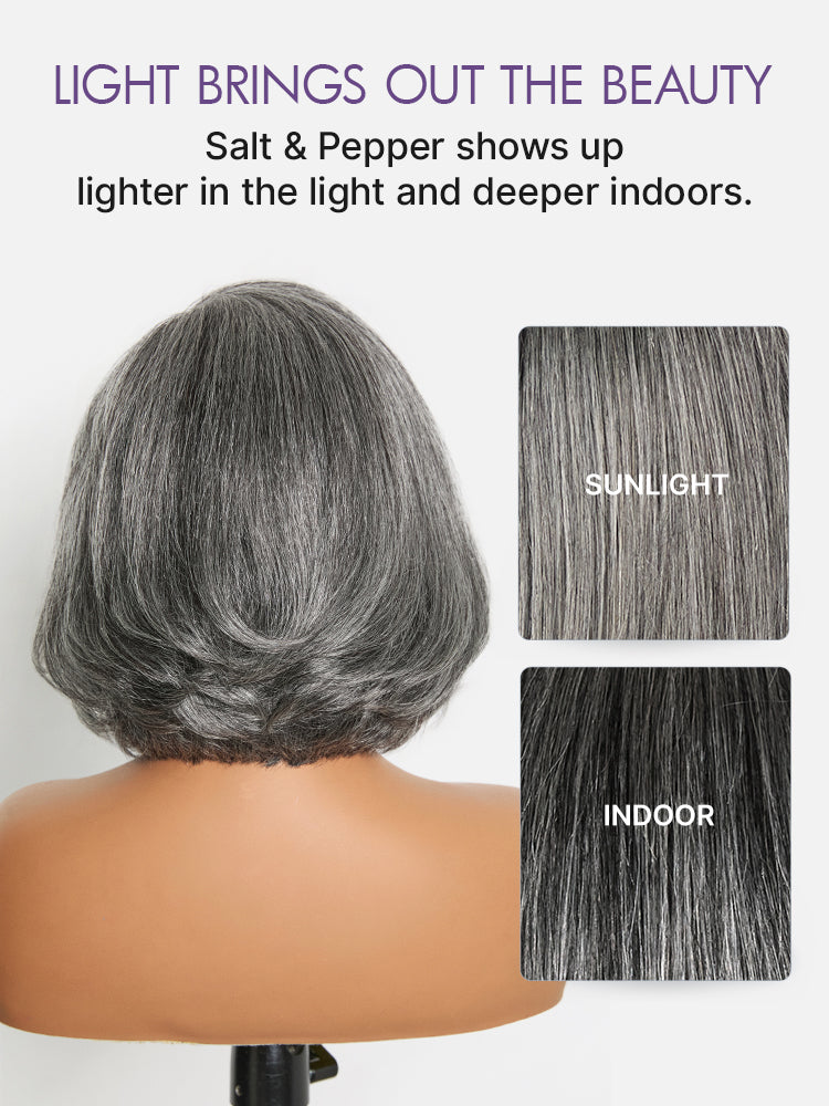 Boss Vibe Salt & Pepper Layered Bob Glueless Pre-Cut Minimalist HD Lace Grey Wig