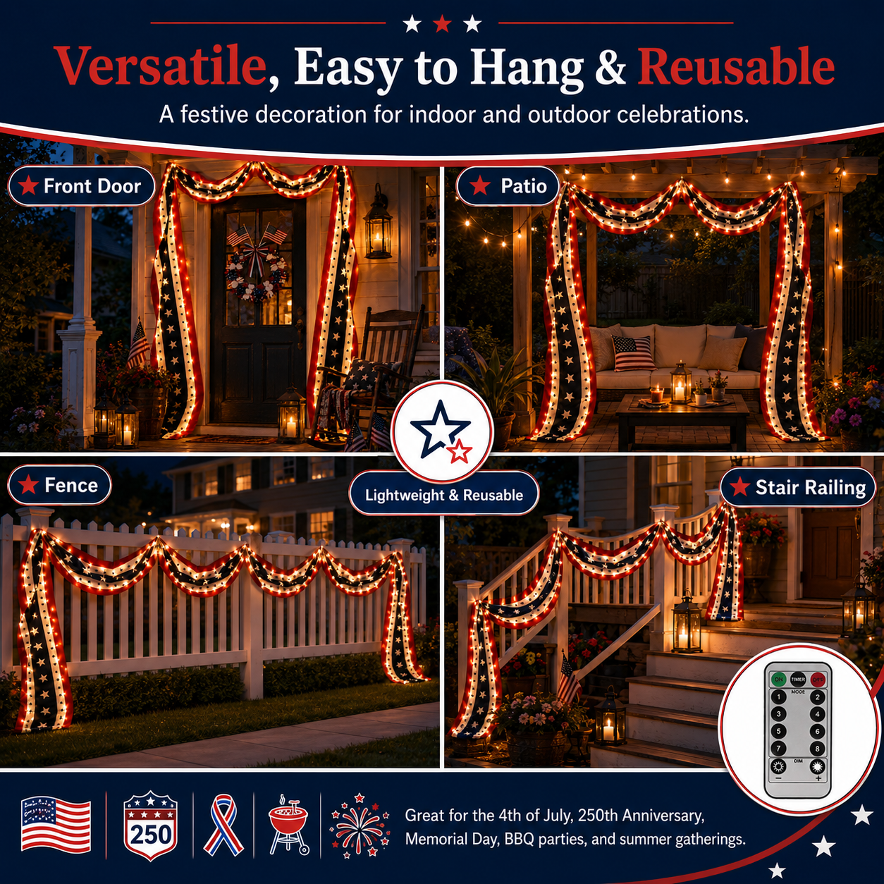 299.2" Lighted Patriotic USA Banner With Remote