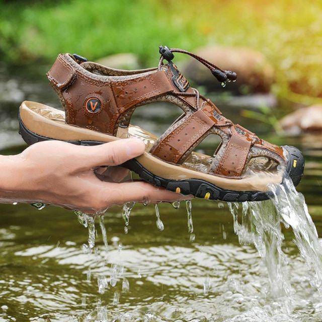 Men's Anti-Collision Leather Hiking Sandals - All-Terrain Comfort Sandals