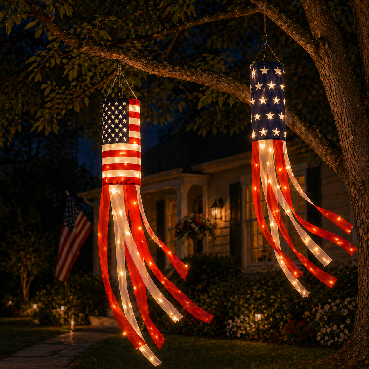 2-Pack Remote-Controlled Lighted Patriotic Windsocks