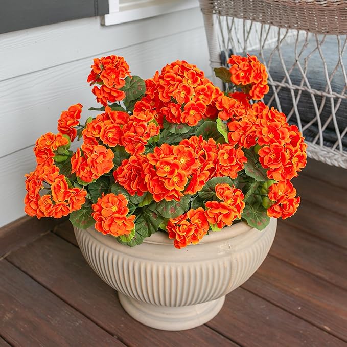Artificial Geranium Fake Flowers for Outdoors Decoration, 6 Bundles Silk Geraniums Pink Flower UV Resistant Look Real Faux Plants for Outside Planter Front Door Garden Porch Patio Balcony Yard Home