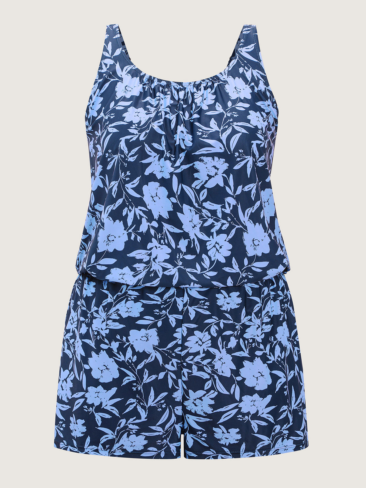Tropical Flower Print Pockets One-Piece Swimsuit product flat front display