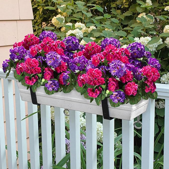 Artificial Geranium Fake Flowers for Outdoors Decoration, 6 Bundles Silk Geraniums Pink Flower UV Resistant Look Real Faux Plants for Outside Planter Front Door Garden Porch Patio Balcony Yard Home