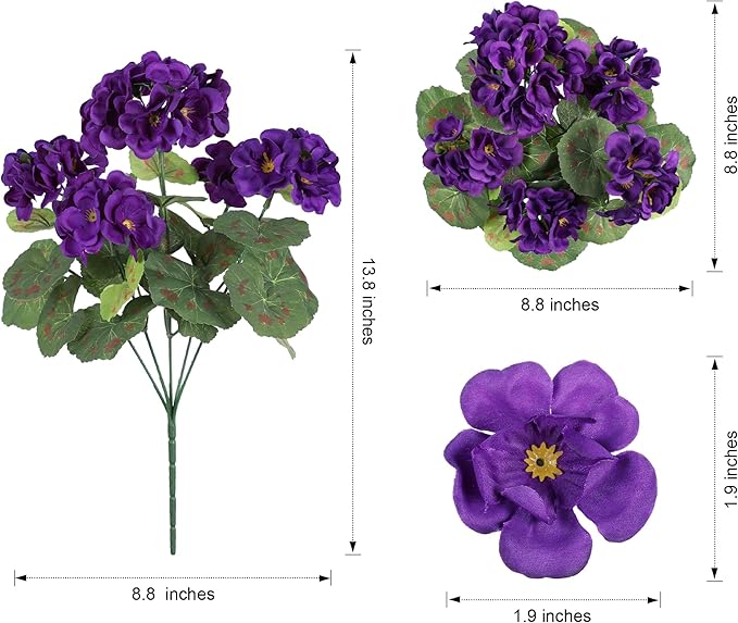 Artificial Geranium Fake Flowers for Outdoors Decoration, 6 Bundles Silk Geraniums Pink Flower UV Resistant Look Real Faux Plants for Outside Planter Front Door Garden Porch Patio Balcony Yard Home
