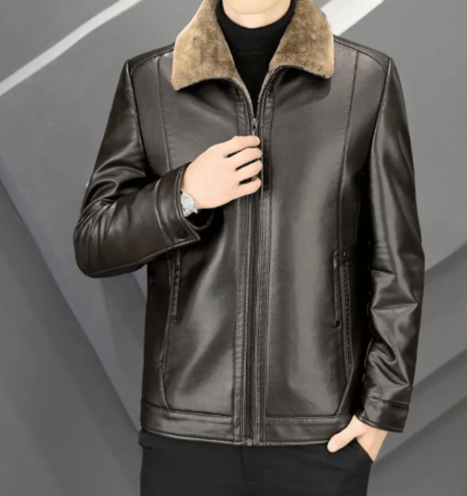 Men's leather jacket, thickened and lined with fleece , Your body temperature can rise by 5 degrees Celsius in just 1 second