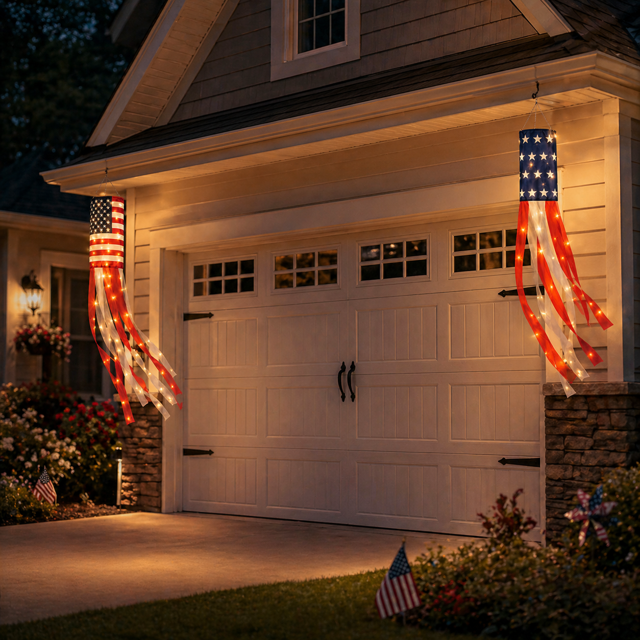 2-Pack Remote-Controlled Lighted Patriotic Windsocks