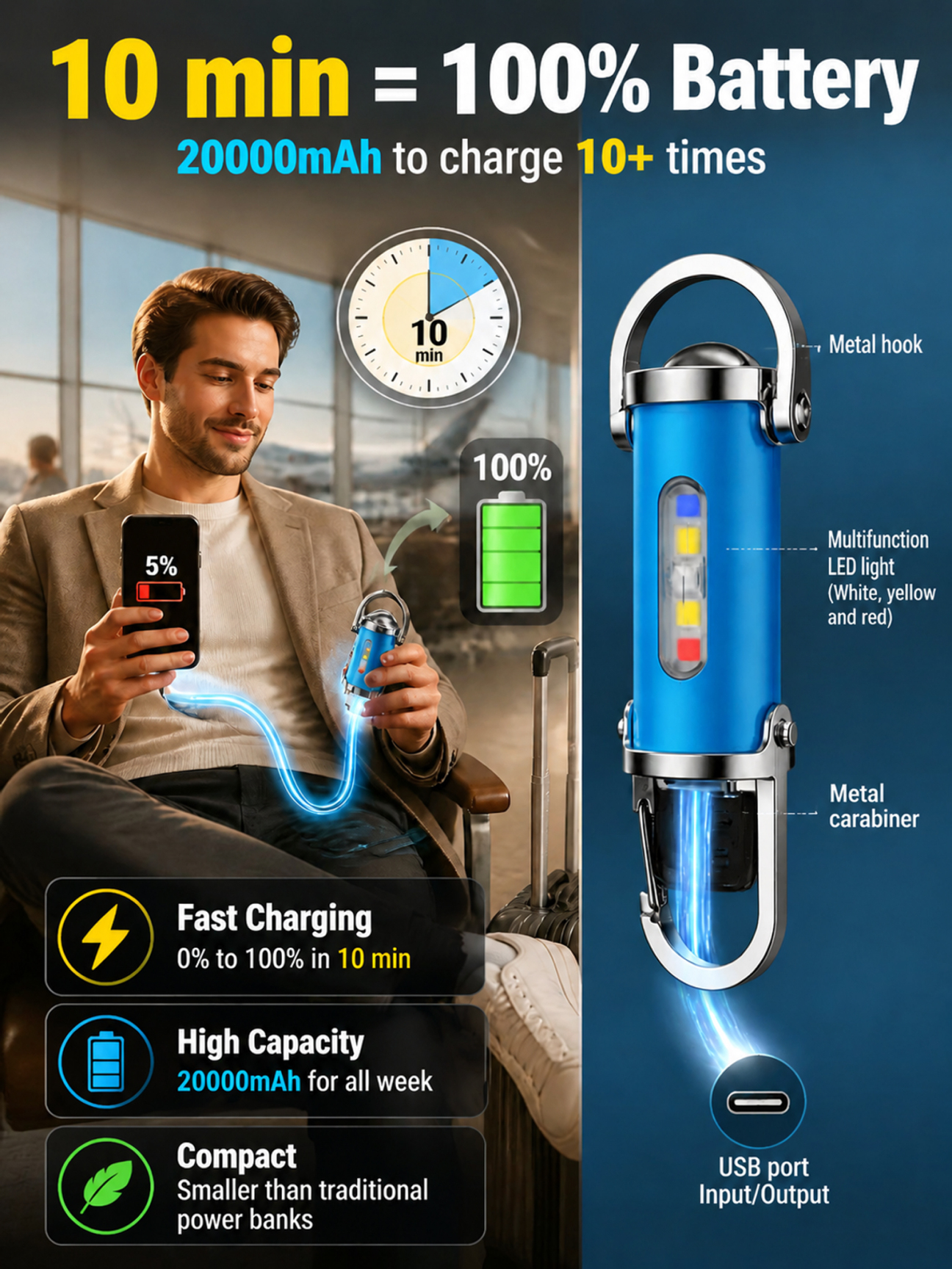 SOS Emergency Light Flashlight 3-in-1 Multifunction