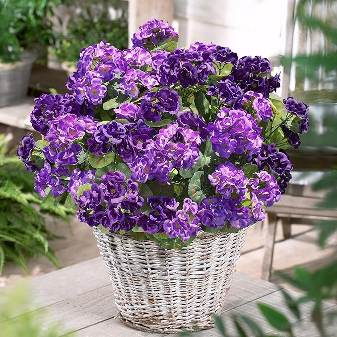 Artificial Geranium Fake Flowers for Outdoors Decoration, 6 Bundles Silk Geraniums Pink Flower UV Resistant Look Real Faux Plants for Outside Planter Front Door Garden Porch Patio Balcony Yard Home