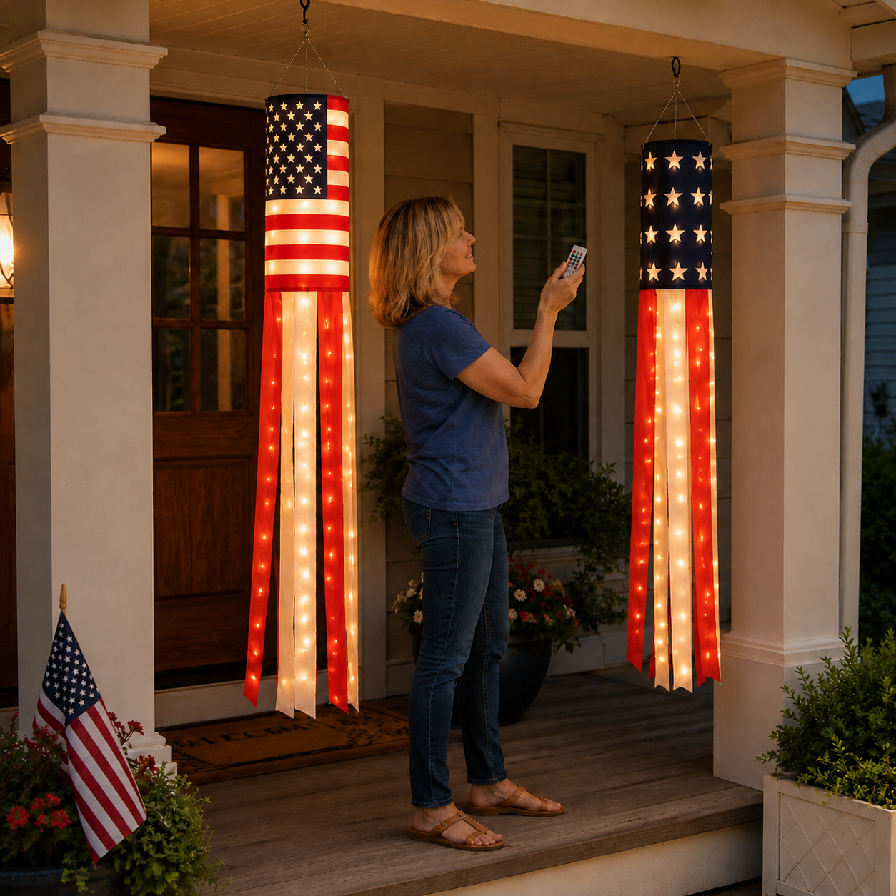 2-Pack Remote-Controlled Lighted Patriotic Windsocks