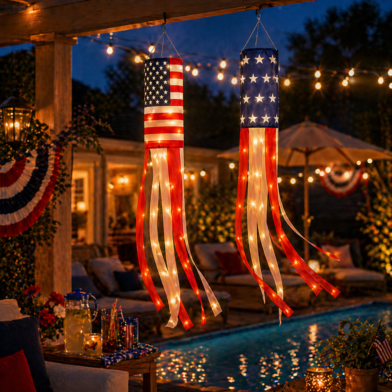 2-Pack Remote-Controlled Lighted Patriotic Windsocks