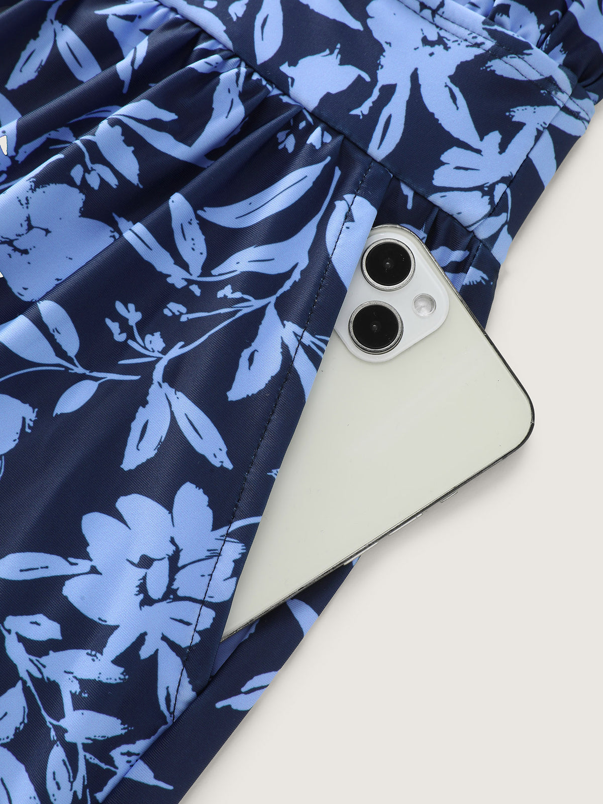 Functional side pocket detail with phone for Tropical Flower Print One-Piece Swimsuit