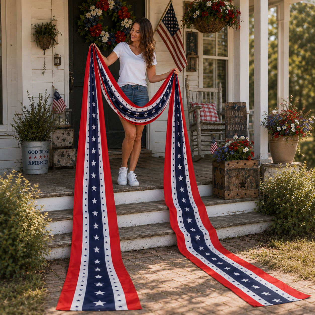 299.2" Lighted Patriotic USA Banner With Remote