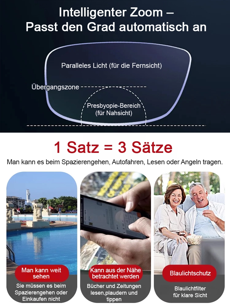 Smarte Brille mit Autofokus-Technologie ✨ Ohne Sehtest passt sich die Sehstärke automatisch Ihren Augen an – von -7,0 bis +7,0 Dioptrien. ✨ Zudem bieten die Gläser einen Schutz von 99,9 % gegen schädliches Blaulicht. ✨