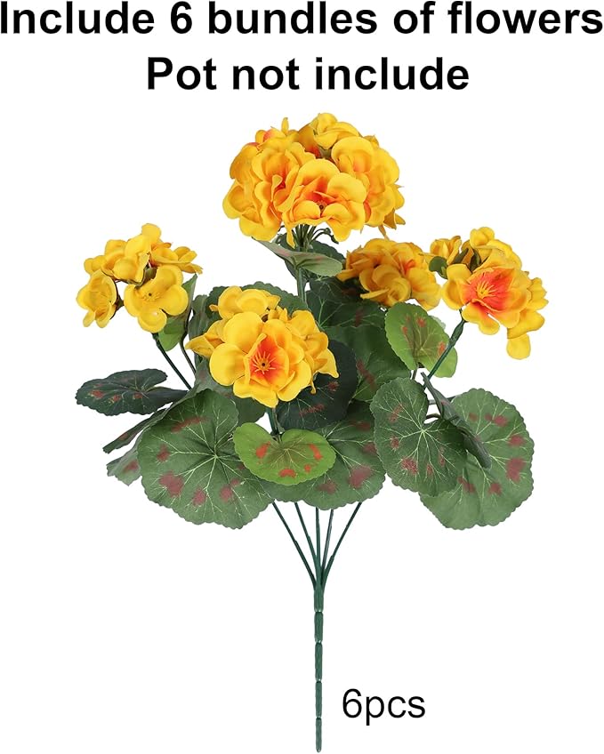 Artificial Geranium Fake Flowers for Outdoors Decoration, 6 Bundles Silk Geraniums Pink Flower UV Resistant Look Real Faux Plants for Outside Planter Front Door Garden Porch Patio Balcony Yard Home