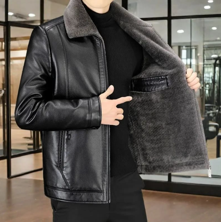 Men's leather jacket, thickened and lined with fleece , Your body temperature can rise by 5 degrees Celsius in just 1 second