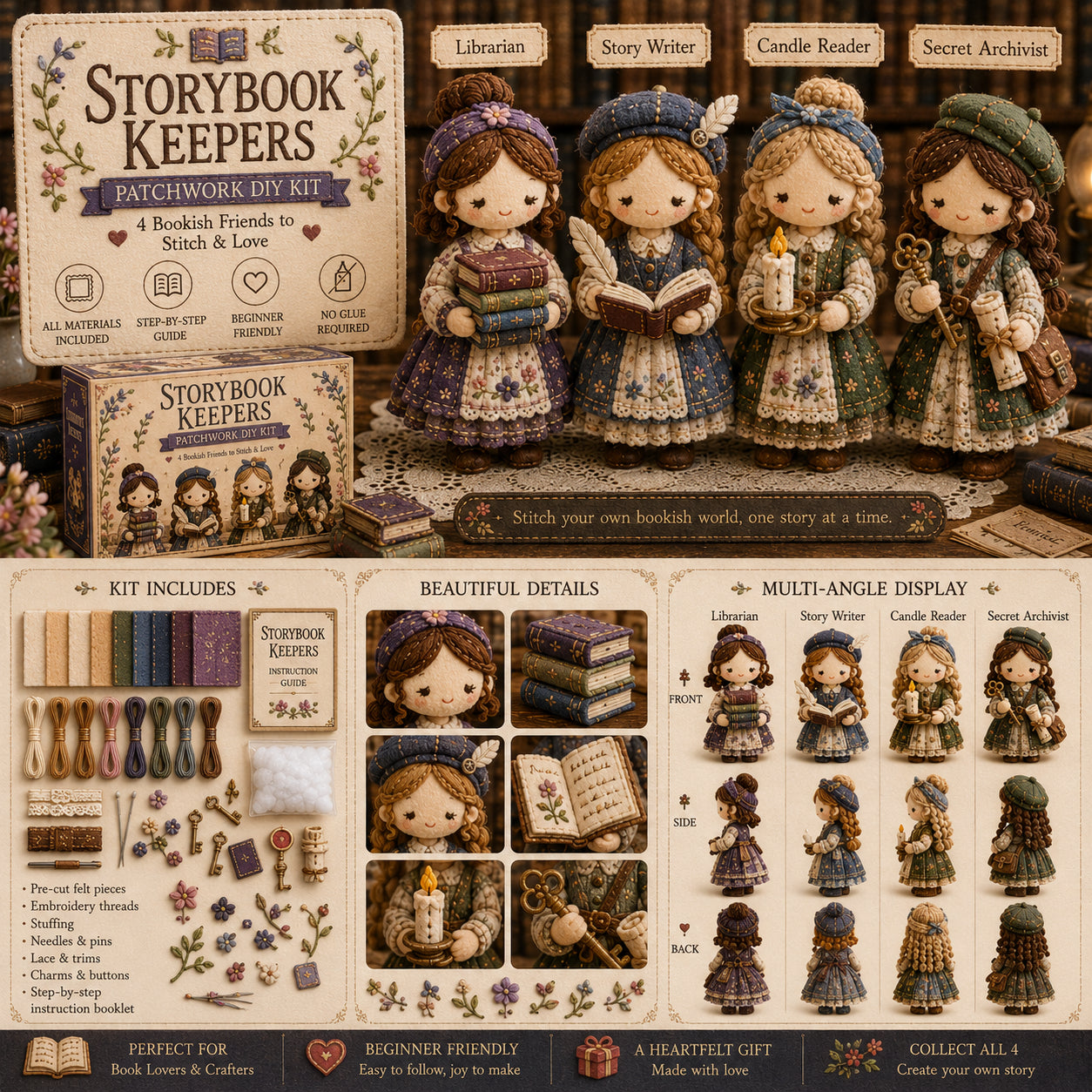 Tiny Patchwork Friends DIY Kit – Beginner-Friendly Sewing Craft Kit