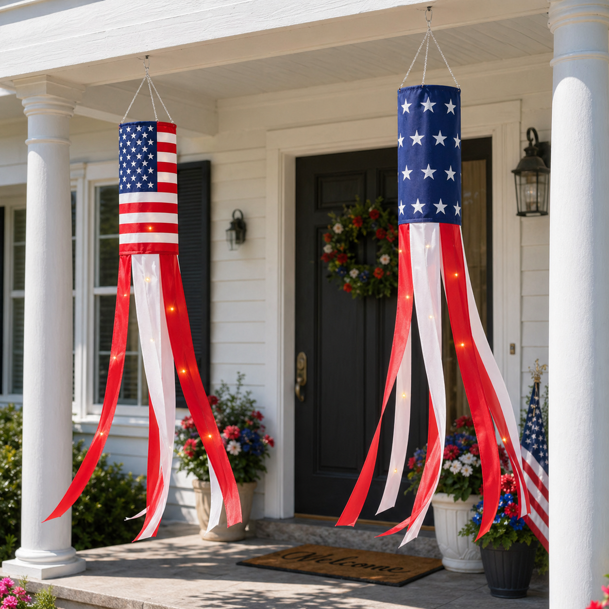 2-Pack Remote-Controlled Lighted Patriotic Windsocks