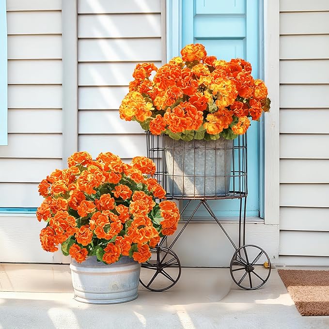 Artificial Geranium Fake Flowers for Outdoors Decoration, 6 Bundles Silk Geraniums Pink Flower UV Resistant Look Real Faux Plants for Outside Planter Front Door Garden Porch Patio Balcony Yard Home