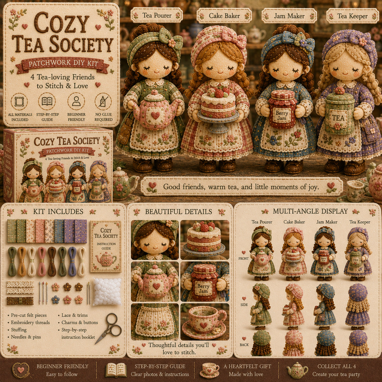 Tiny Patchwork Friends DIY Kit – Beginner-Friendly Sewing Craft Kit