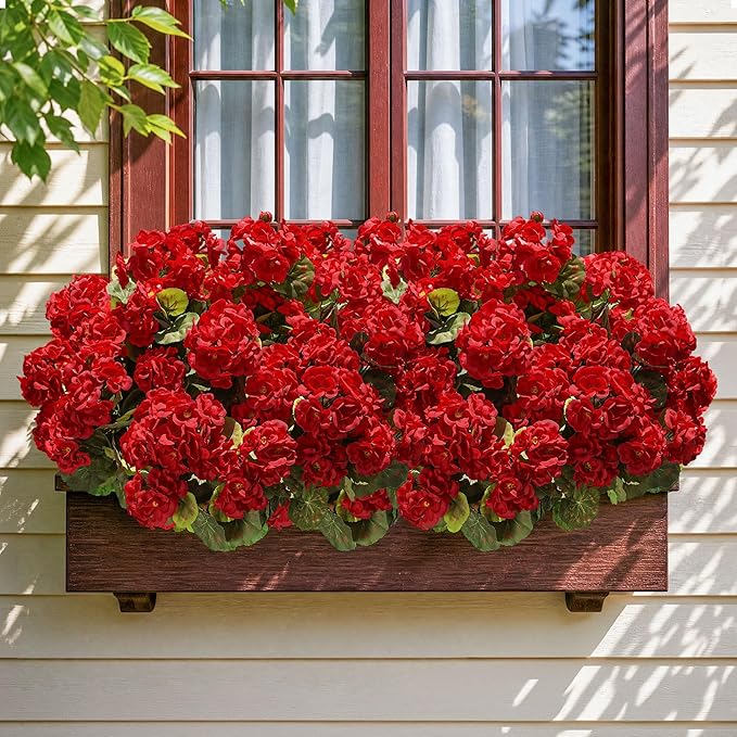 Artificial Geranium Fake Flowers for Outdoors Decoration, 6 Bundles Silk Geraniums Pink Flower UV Resistant Look Real Faux Plants for Outside Planter Front Door Garden Porch Patio Balcony Yard Home