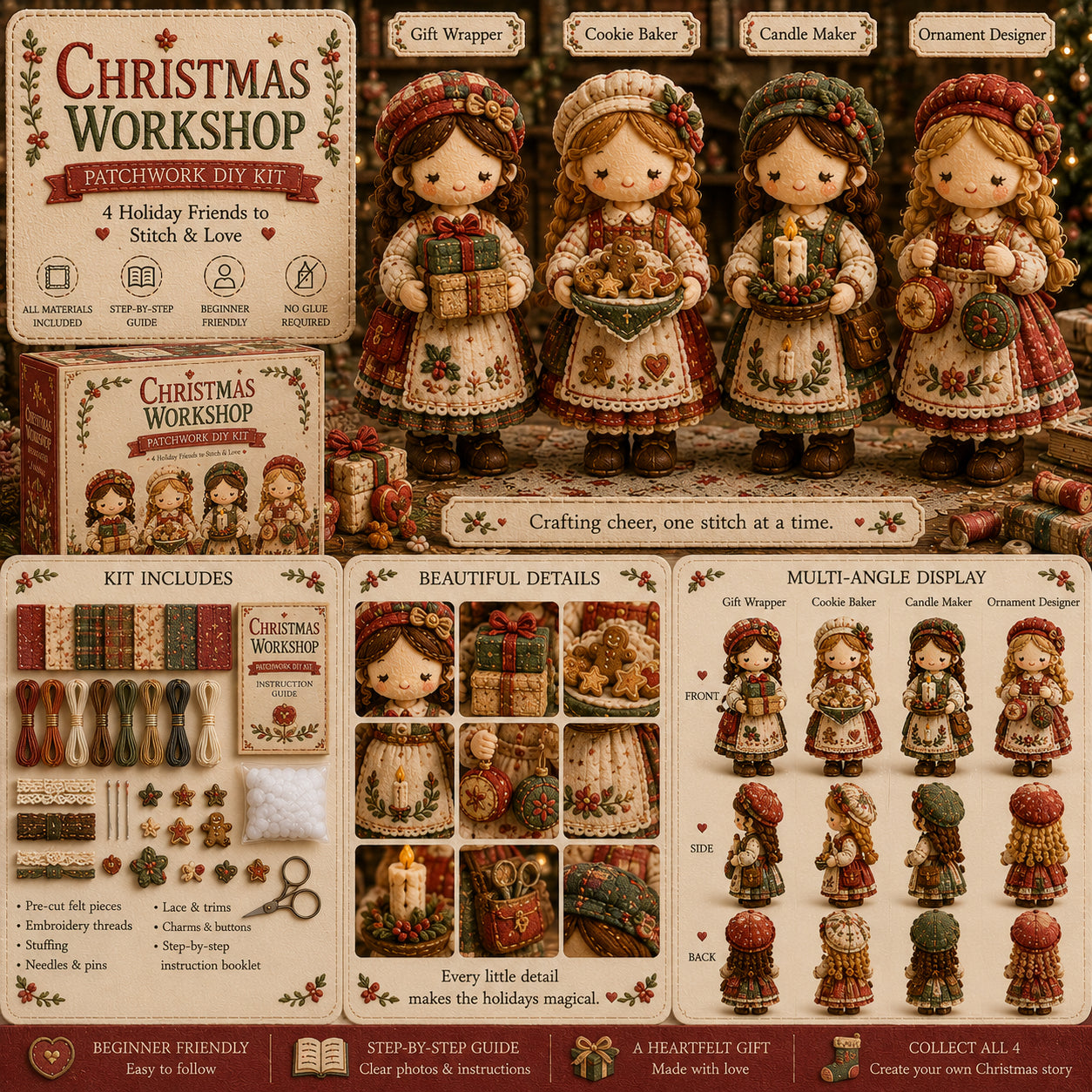 Tiny Patchwork Friends DIY Kit – Beginner-Friendly Sewing Craft Kit