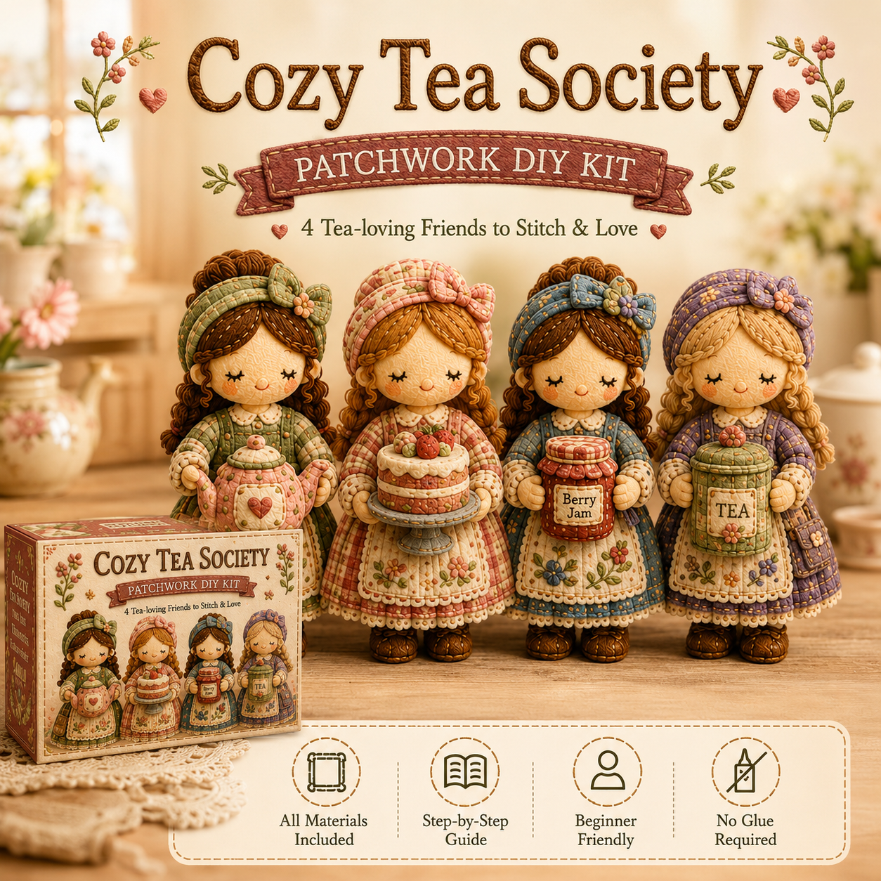 Tiny Patchwork Friends DIY Kit – Beginner-Friendly Sewing Craft Kit