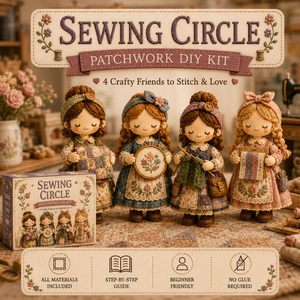 Tiny Patchwork Friends DIY Kit – Beginner-Friendly Sewing Craft Kit