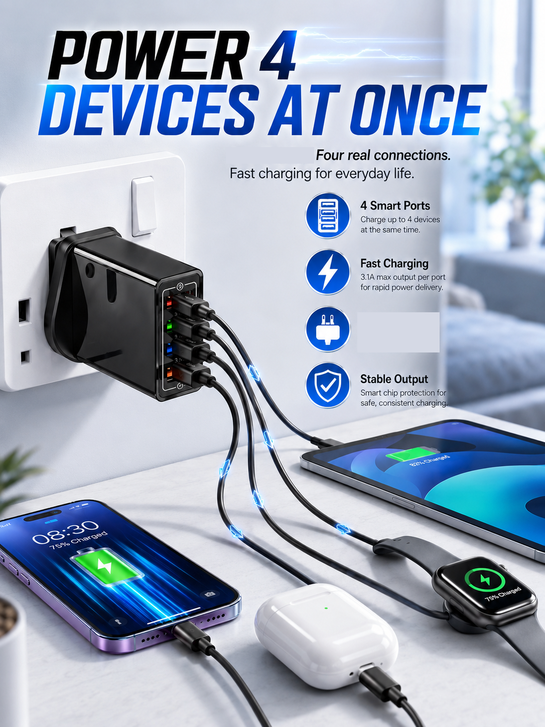 Improve Your Phone's Battery Life⚡4-in-1 Travel Charger🚀 Make your 4-year-old smartphone charge faster than a new one