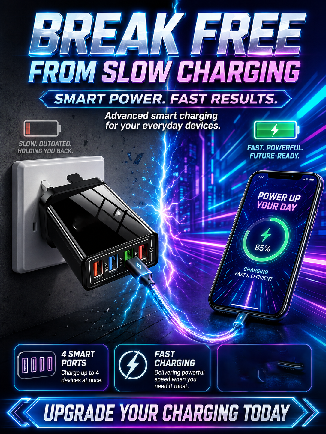 Improve Your Phone's Battery Life⚡4-in-1 Travel Charger🚀 Make your 4-year-old smartphone charge faster than a new one