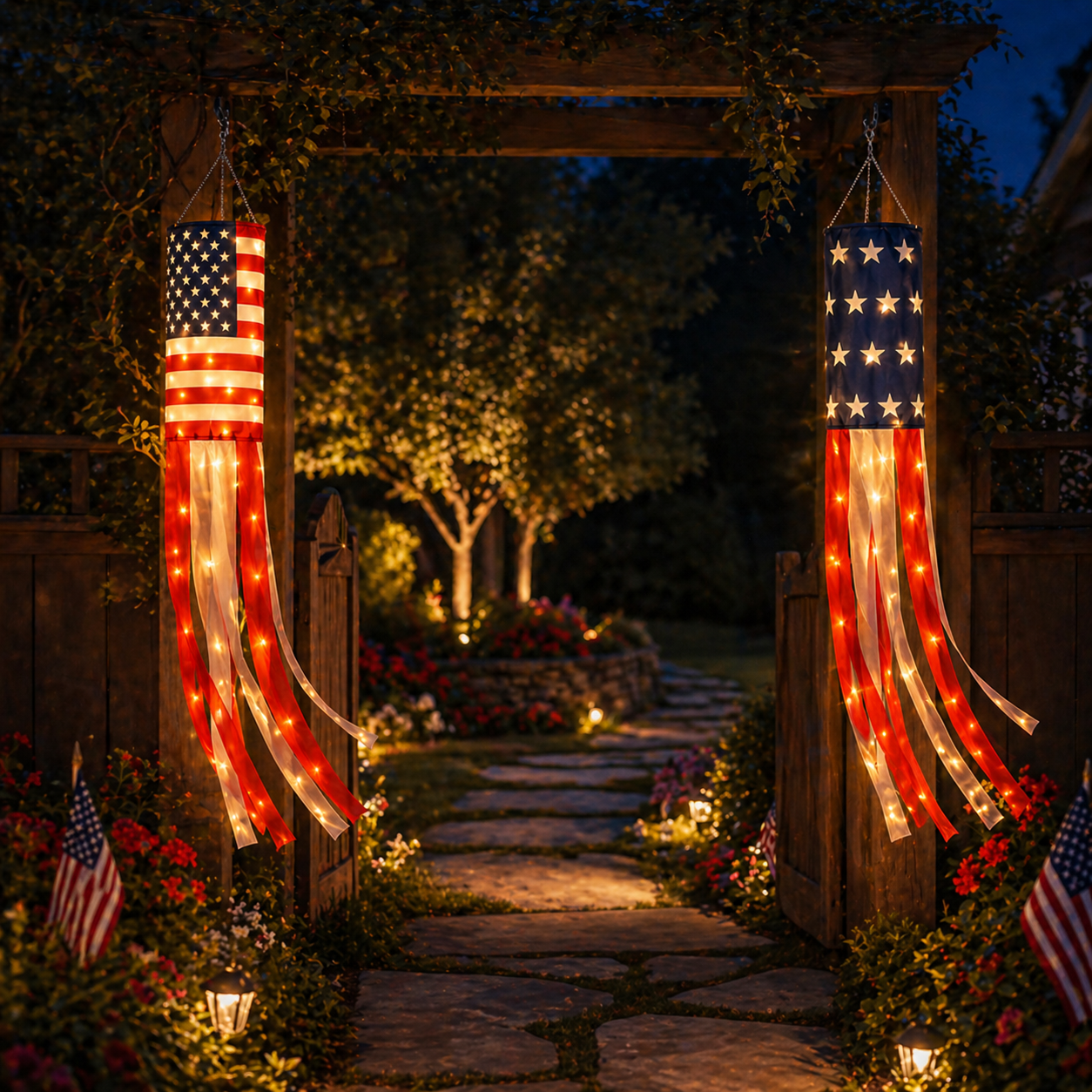 2-Pack Remote-Controlled Lighted Patriotic Windsocks
