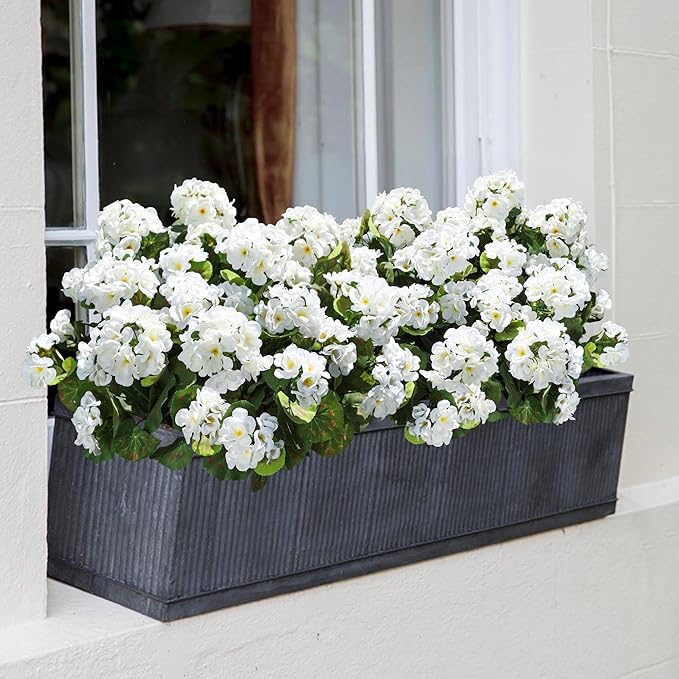 Artificial Geranium Fake Flowers for Outdoors Decoration, 6 Bundles Silk Geraniums Pink Flower UV Resistant Look Real Faux Plants for Outside Planter Front Door Garden Porch Patio Balcony Yard Home