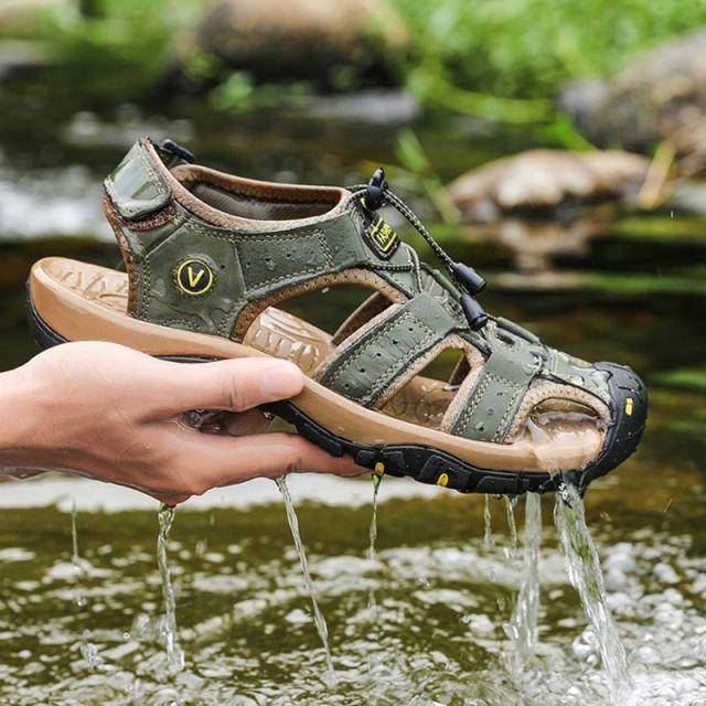 Men's Anti-Collision Leather Hiking Sandals - All-Terrain Comfort Sandals