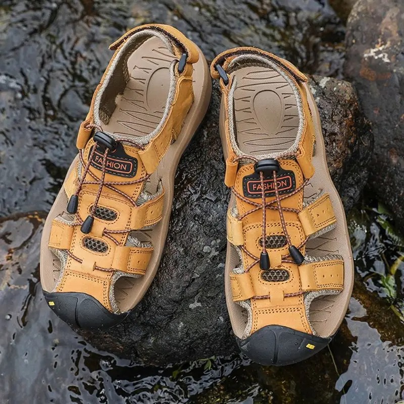 Men's Anti-Collision Leather Hiking Sandals - All-Terrain Comfort Sandals
