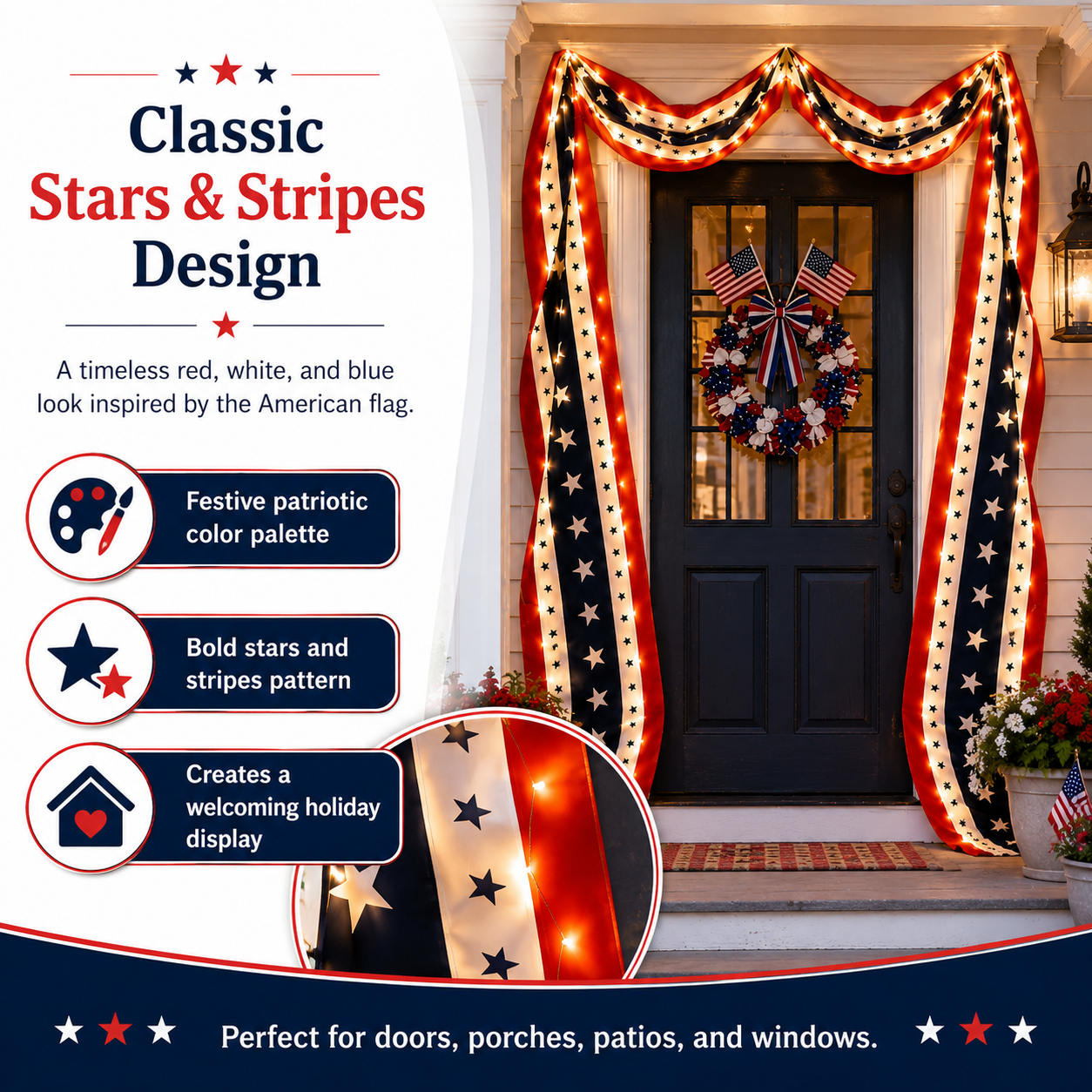 299.2" Lighted Patriotic USA Banner With Remote