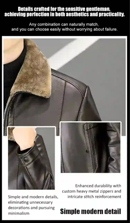 Men's leather jacket, thickened and lined with fleece , Your body temperature can rise by 5 degrees Celsius in just 1 second