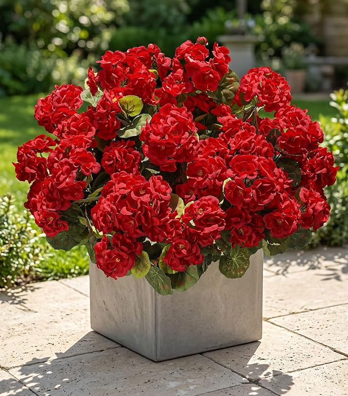 Artificial Geranium Fake Flowers for Outdoors Decoration, 6 Bundles Silk Geraniums Pink Flower UV Resistant Look Real Faux Plants for Outside Planter Front Door Garden Porch Patio Balcony Yard Home